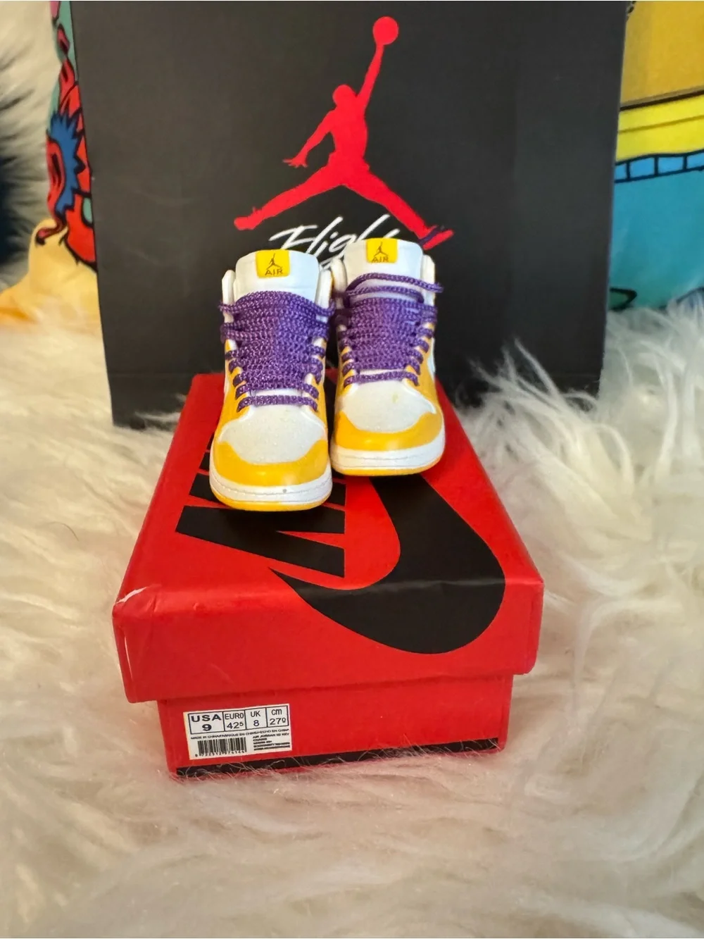 Jordan Mini Sneaker Keychain - Yellow, White, Black, Purple
